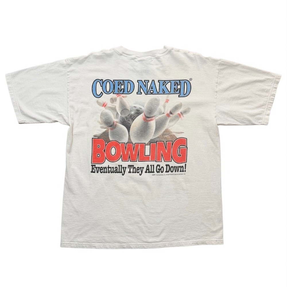 Vintage 90s Coed Naked Bowling Lewd Adult Sex Joke Funny Sports Graphic T-shirt